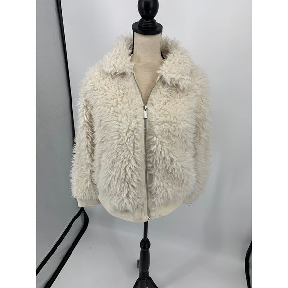 NEW BCBGeneraion cream faux fur jacket L coat - Picture 1 of 4